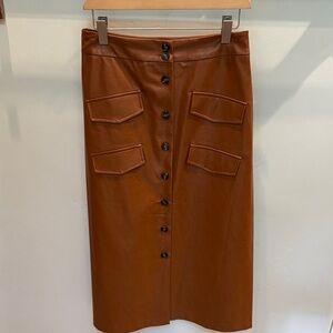 Mare Mare Brown Button-Front Faux Leather Midi Skirt